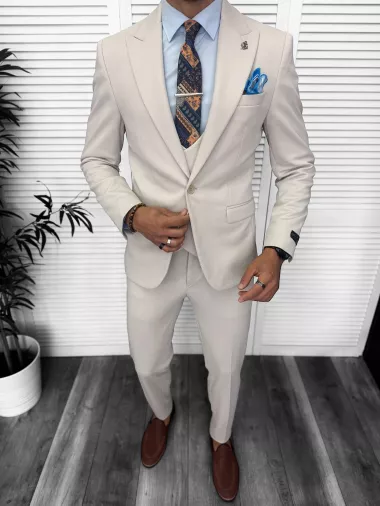 Costum barbati slim fit, bej, 3 piese, 13346 49 Costum barbati slim fit, bej, 3 piese, 13346 49